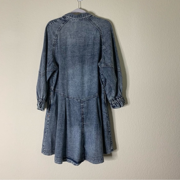 We the free Womens Blue Denim Hannah Long Sleeve Mini Dress L - Picture 10 of 10